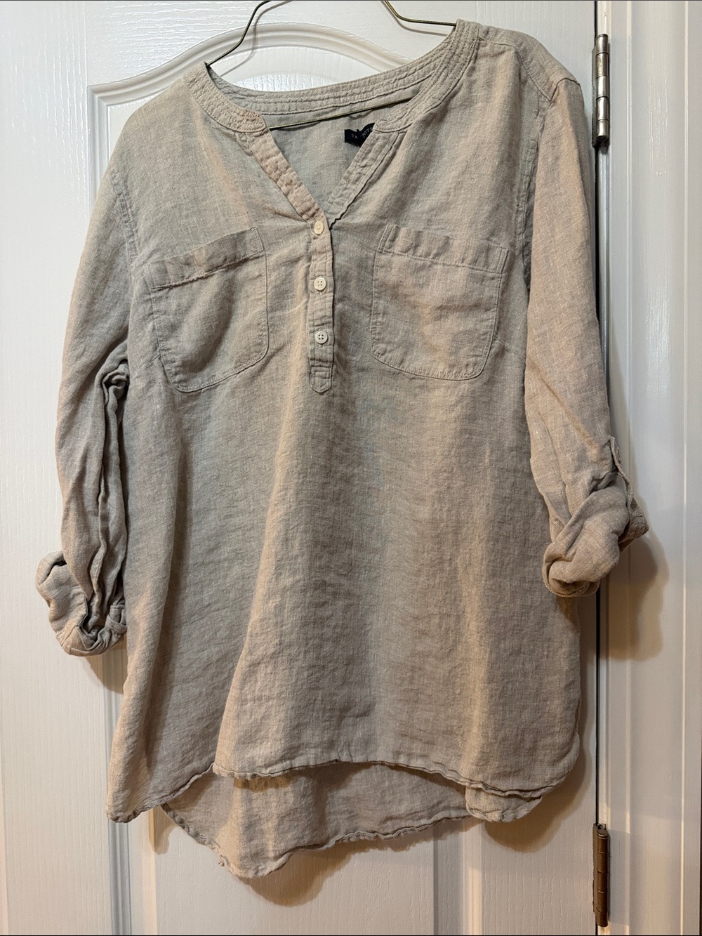 Talbots Light Beige Linen Henley Blouse